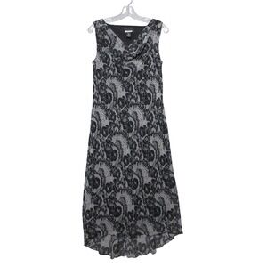 Vintage Believe Dress 10 Black Floral Lace Print Cowl Neck‎ Whimsigoth Y2K 90s
